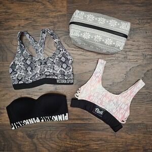PINK Victoria's Secret Small Bra Lot Animal‎ Print Colorful Black + Makeup Bag